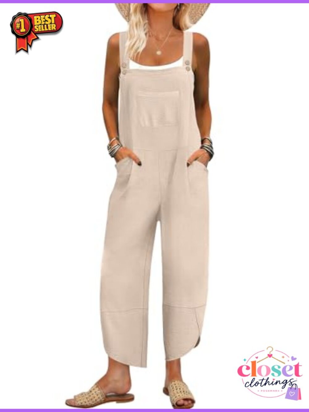 Women's Capri Overalls Loose Fit Wide Leg Jumpsuit with Pockets
